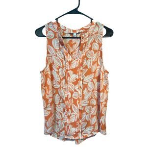 41Hawthorne orange white semi sheer sleeveless blouse top women's size medium